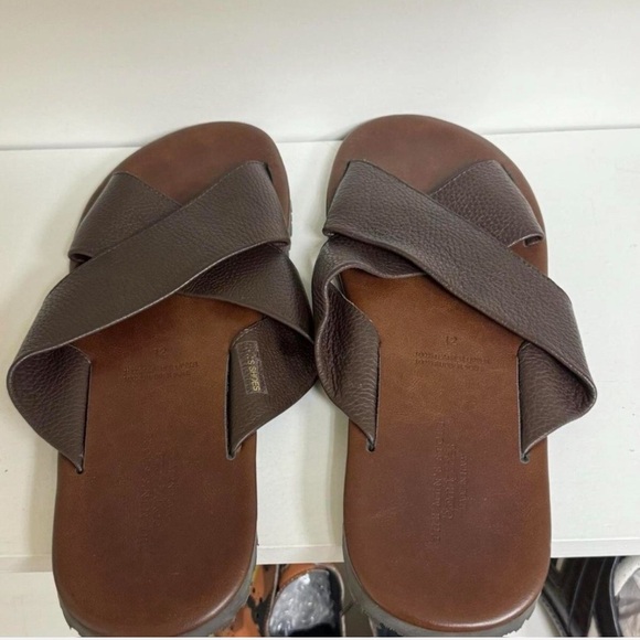 Men’s Brown Italian Leather Slide Sandals - Picture 2 of 4